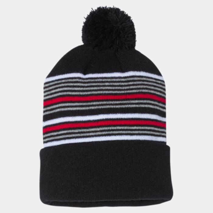 12" Striped Pom-Pom Cuffed Beanie Thumbnail