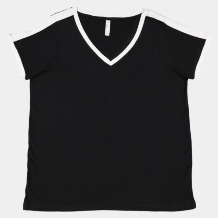 Women's Curvy Retro Ringer Premium Jersey V-Neck Tee Thumbnail